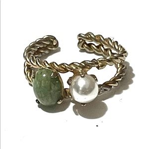 Vintage jade and pearl adjustable ring